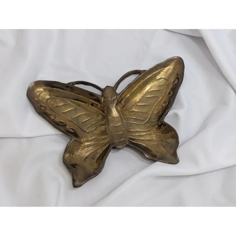 Vintage Brass Butterfly Trinket Dish Boho Cottage Garden Decor by Enesco